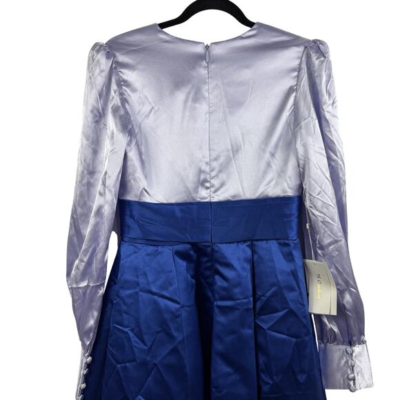 New Castlecore TS Couture Colorblock Blue Maxi Gown Puff Sleeve Evening HOCO - Picture 11 of 16